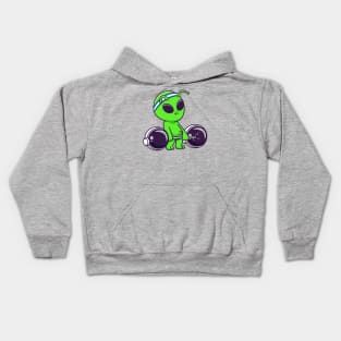 Cute Alien Lifting Astronaut Helmet Barbell Cartoon Kids Hoodie